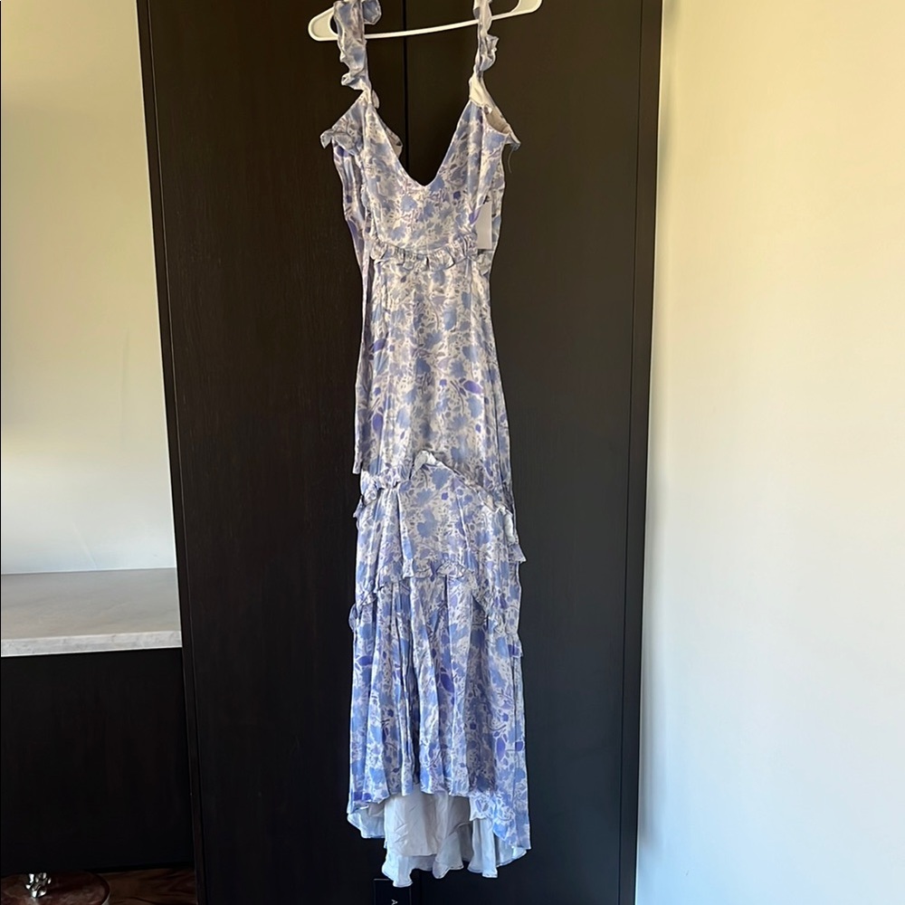 Astr High Low Floral Dress in Blue and White